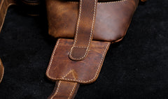 Handmade Leather Mens Cool Chest Bag Sling Bag Crossbody Bag Travel Bag Hiking Bag for men