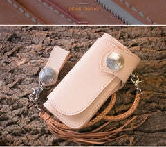 Handmade Mens Cool Beige Leather Chain Wallet Biker Trucker Wallet with Chain