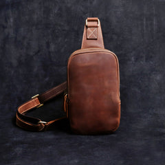 Genuine Leather Mens Cool Chest Bag Sling Bag Crossbody Bag Travel Bag Hiking Bag for men
