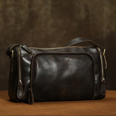 Cool Leather Small Mens Barrel Side Bag Bucket Shoulder Bag Messenger Bag for Men - iwalletsmen