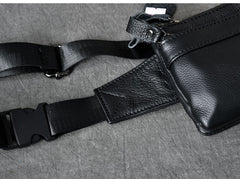 Black Leather Fanny Pack Mens Waist Bag Hip Pack Belt Bag for Men - iwalletsmen