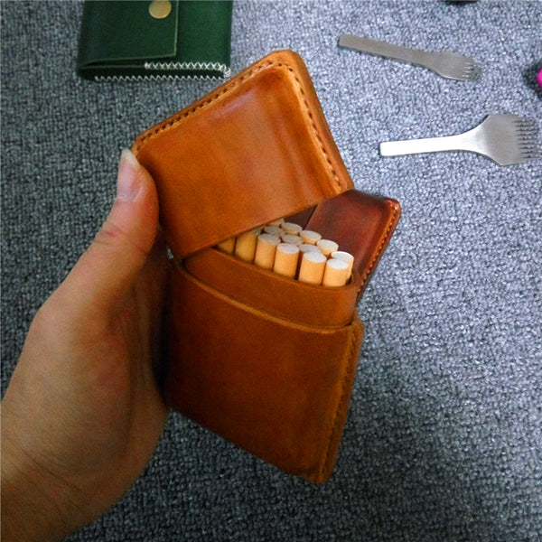 Cool Leather Mens Cigarette Holder Case Vintage Custom 20pcs Cigarette Case for Men - iwalletsmen