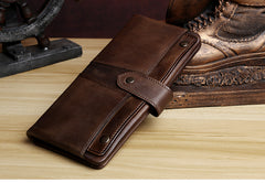 Handmade Leather Mens Cool Long Leather Wallet Card Wallet Clutch Wristlet Wallet for Men