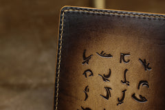 Handmade Leather Tooled Alien-Predator Mens Long Wallet Cool Leather Wallet Clutch Wallet for Men