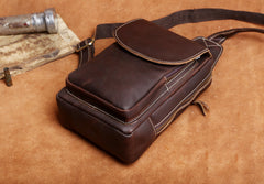 Genuine Leather Mens Cool Chest Bag Sling Bag Crossbody Bag Travel Bag Hiking Bag for men
