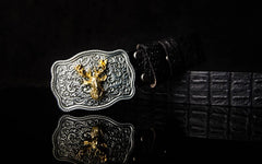 Handmade Genuine Leather Punk Rock Western Country Chinese Floral Deer Mens Cool Men Biker Trucker Leather Belt