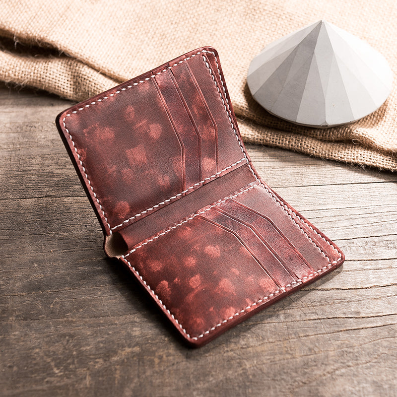 Handmade Leather Mens Cool Slim Leather Wallet Men Small Wallets Bifold for Men