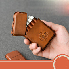 Handmade Beige Leather Mens 10pcs Cigarette Holder Case Cool Custom Cigarette Case for Men - iwalletsmen