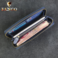 Handmade Leather Floral Mens Cool Travel Long Wallet Card Holder Card Slim Clutch Wallets for Men