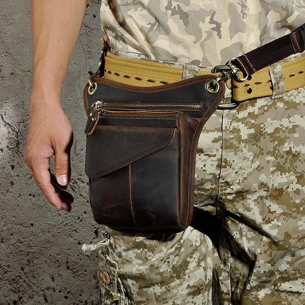 Cool Leather Mens Drop Leg Bag Belt Pouch Waist Bag BELT BAG Shoulder Bag For Men - iwalletsmen