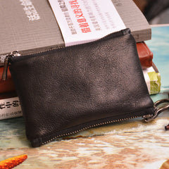 Black Mens Leather Slim Zipper Wallet billfold Wallet Coin Wallet Change Pouch For Men - iwalletsmen