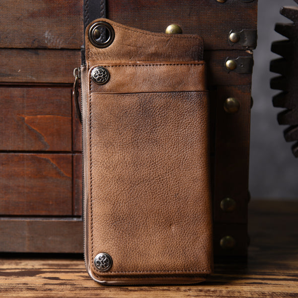 Handmade Mens Cool Long Leather Chain Wallet Cards Biker Trucker Wristlet Wallet - iwalletsmen