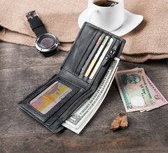 Handmade Leather Mens Cool Slim Leather Wallet Men Small Wallets Bifold for Men