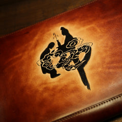 Handmade Leather Tooled Mens Cool Long Leather iPad Bag Wristlet Clutch Wallet for Men