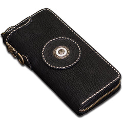 Handmade Leather Tibetan Mens Chain Biker Wallet Cool Leather Wallet Long Clutch Wallets for Men