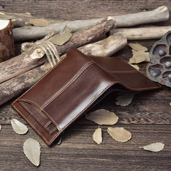 Handmade Leather Mens Cool Slim Leather Wallet Card Wallet Holders Men Small Wallets Bifold for Men