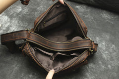 Handmade Leather Mens Cool Small Messenger Bag iPad Bag Chest Bag Bike Bag Cycling Bag for men