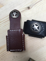 Cool Leather Biker Zippo Lighter Pouch with Loop Texas Star Zippo lighter case with clip - iwalletsmen