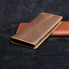 Genuine Leather Mens Cool Long Leather Wallet Zipper Clutch Wristlet Wallet for Men
