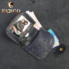 Handmade Leather Floral Mens Cool Biker Wallet Leather Wallet Men billfold Wallets Bifold for Men