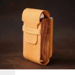 Handmade Wooden Coffee Leather Mens 20pcs Cigarette Case Cool Custom Cigarette Holder for Men - iwalletsmen