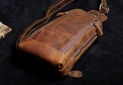 Handmade Leather Mens Cool Chest Bag Sling Bag Crossbody Bag Travel Bag Hiking Bag for men