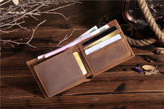 Handmade Leather Mens Cool Slim Leather Wallet Card Wallet Holders Men Small Wallets Bifold for Men