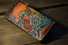 Handmade Leather Carp Mens Chain Biker Wallet Cool Leather Wallet Long Phone Wallets for Men