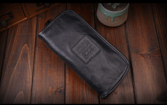 Handmade Leather Mens Clutch Wallet Cool Leather Wallet Long Phone Wallets for Men
