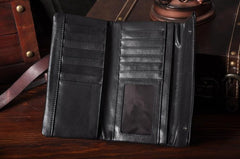 Handmade Leather Mens Cool Long Leather Wallet Trifold Clutch Wallet for Men