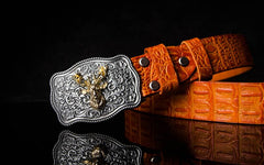 Handmade Genuine Leather Punk Rock Western Country Chinese Floral Deer Mens Cool Men Biker Trucker Leather Belt