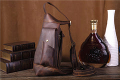 Genuine Leather Mens Cool Chest Bag Sling Bag Crossbody Bag Travel Bag Hiking Bag for men