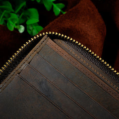 Handmade Leather Mens Cool Zipper Leather Wallet Card Wallet Men Small Wallets Bifold for Men