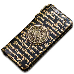 Handmade Leather Tibetan Mens Chain Biker Wallet Cool Leather Wallet Long Clutch Wallets for Men