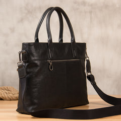 Leather Mens Black Briefcase Shoulder Bag Handbag Laptop Bag Work Bag Business Bag for Men