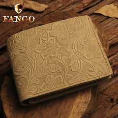 Handmade Leather Floral Mens Cool Slim Leather Wallet Men billfold Wallets Bifold for Men