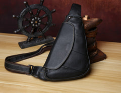 Small Leather One Strap Backpack Black Leather Chest Bag Sling Bag Mens Small Crossbody Sling Bag 