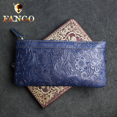 Handmade Leather Mens Cool Zipper Phone Travel Long Wallet Holder Slim Clutch Wallets for Men
