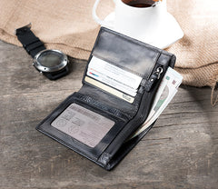 Handmade Leather Mens Cool Slim Leather Wallet Men Small Wallets Bifold for Men