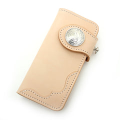 Handmade Beige Long Biker Wallets with Chain Cool Mens Leather Biker Chain Wallets - iwalletsmen