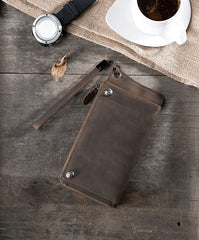 Handmade Leather Mens Cool Long Chain Wallet Phone Biker Trucker Wristlet Wallet