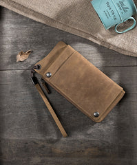Handmade Leather Mens Cool Long Chain Wallet Phone Biker Trucker Wristlet Wallet