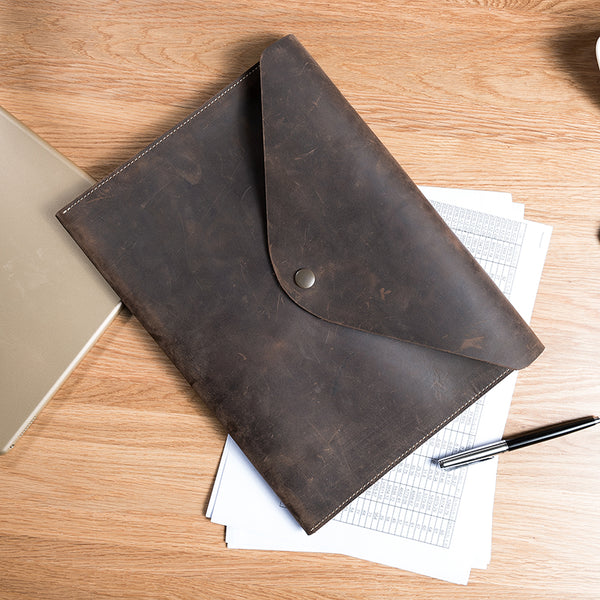 Handmade Leather Mens Clutch Cool Slim Wallet Envelope Clutch Wristlet Wallet for Men