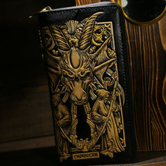 Handmade Leather Tooled Constellation Biker Wallet Mens Cool Chain Wallet Trucker Wallet with Chain