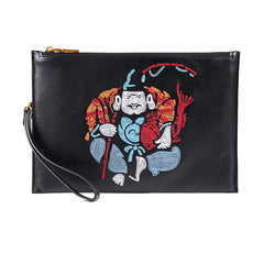 Handmade Leather Mens Cool Embroidery Wallet Zipper Clutch Wristlet Wallet for Men - iwalletsmen