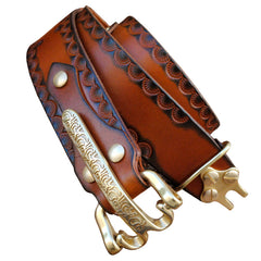 Handmade Genuine Leather Belt Cavalryman Custom Mens Leather Men Biker Belt