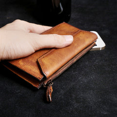 Genuine Leather Mens Cool Long Leather Wallet Card Wallet Clutch Wristlet Wallet for Men
