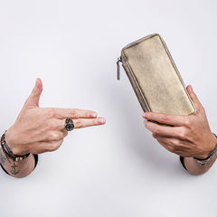 Handmade Leather Mens Cool Long Leather Wallet Bifold Zipper Clutch Wallet for Men - iwalletsmen