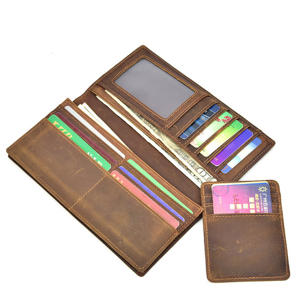 Handmade Leather Mens Cool Long Leather Wallet Passport Wallet Travel Wallet for Men