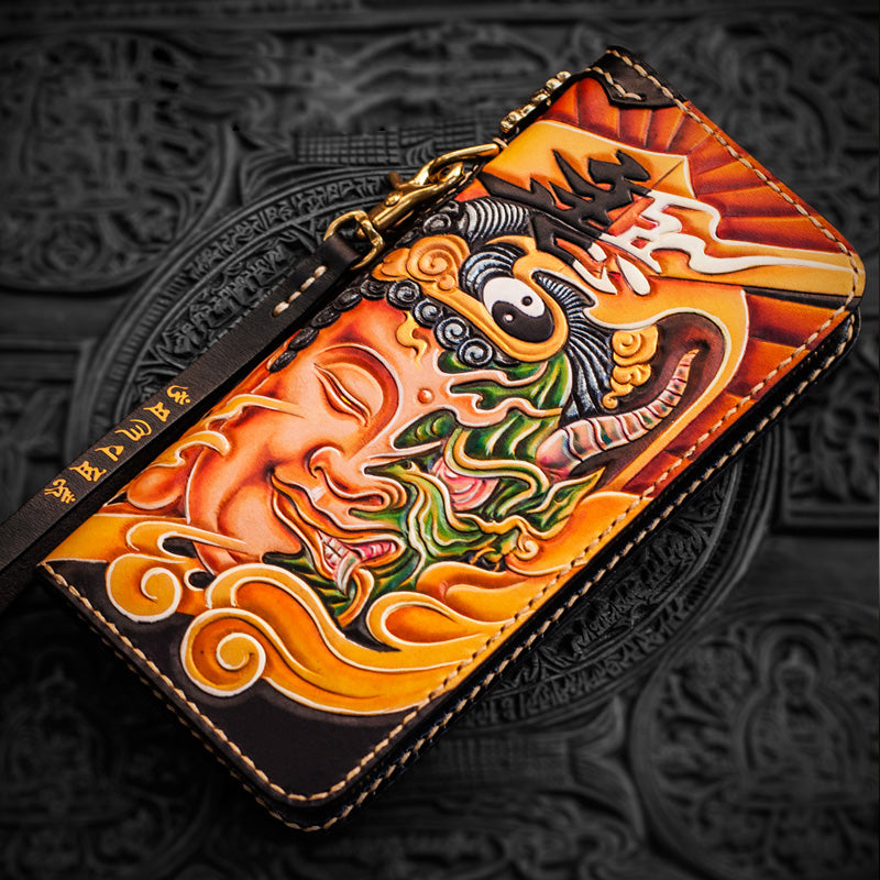 Handmade Tooled Leather Men's Biker Wallet Motorcycle Wallet Long Wall –  iChainWallets